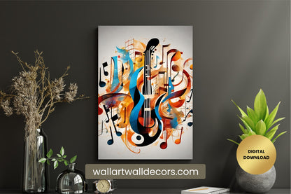 Modern Colorful Painting With Music Instruments Musical Art