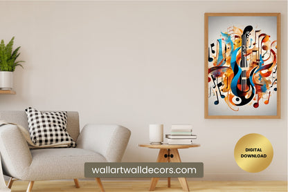 Modern Colorful Painting With Music Instruments Musical Art