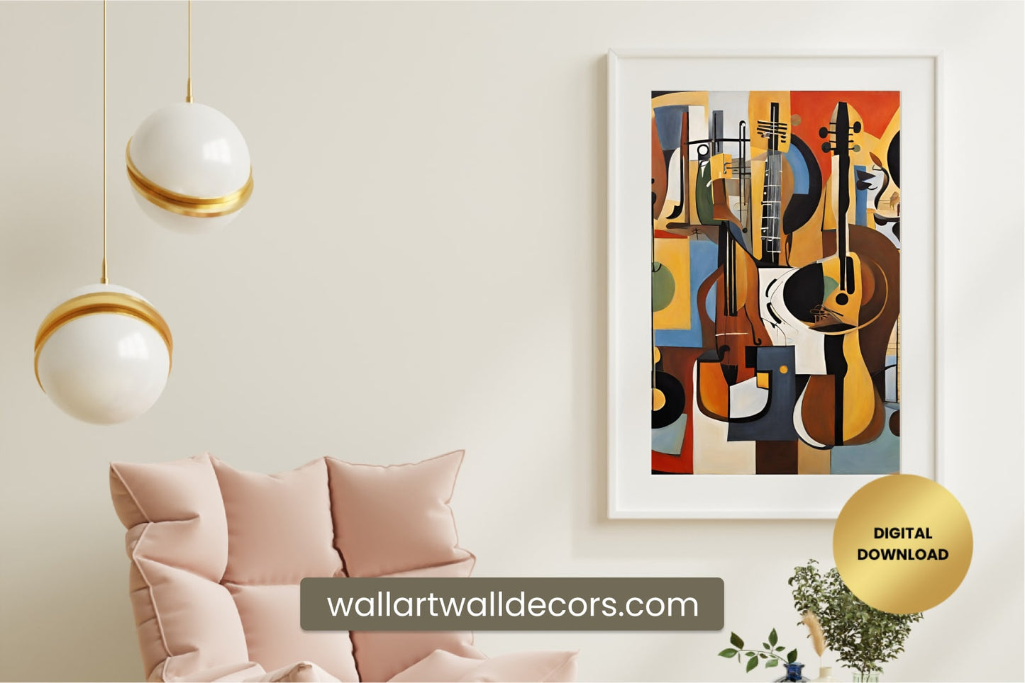 Beautiful Guitar Painting Modern Abstract Wall Art Colorful Guitar