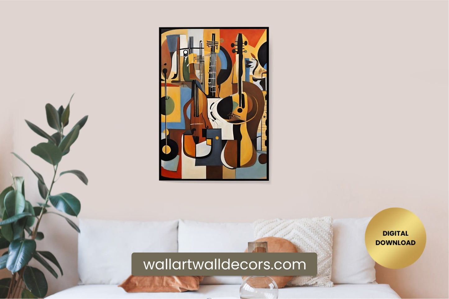 Beautiful Guitar Painting Modern Abstract Wall Art Colorful Guitar