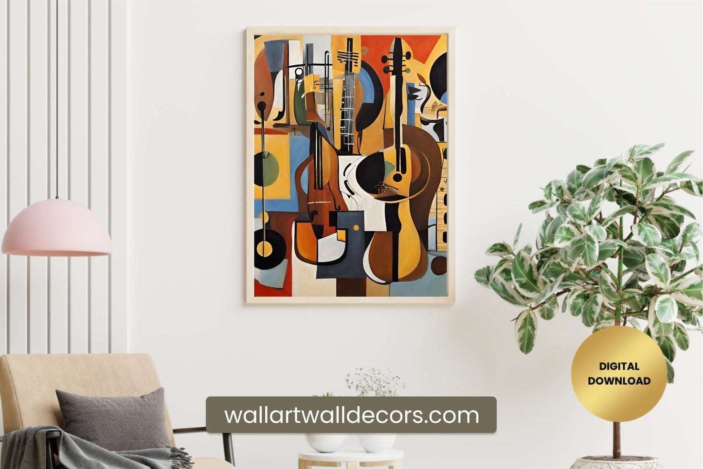 Beautiful Guitar Painting Modern Abstract Wall Art Colorful Guitar