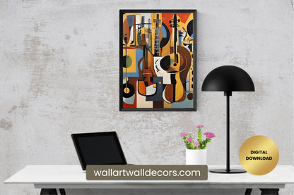 Beautiful Guitar Painting Modern Abstract Wall Art Colorful Guitar