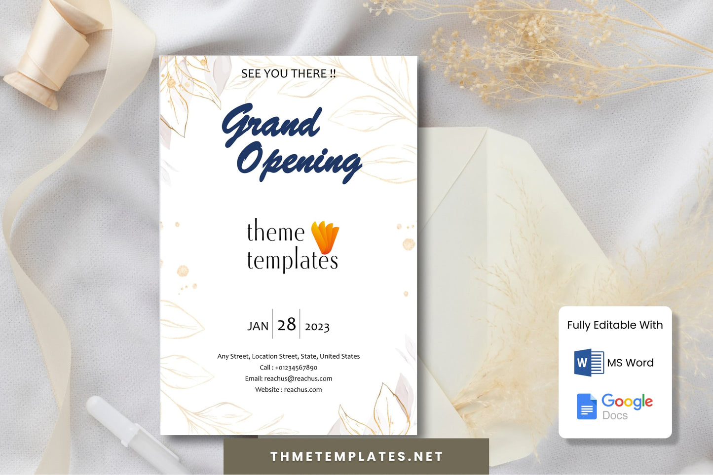 Business Grand Opening Invitation - Fully Editable Card Design in Word