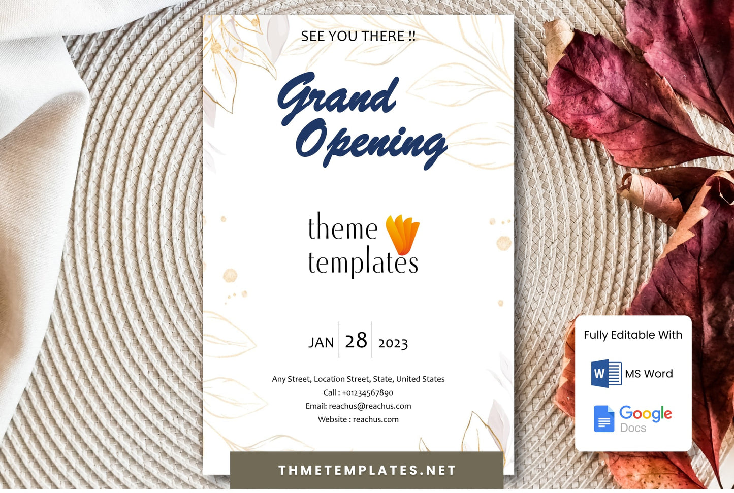 Business Grand Opening Invitation - Fully Editable Card Design in Word